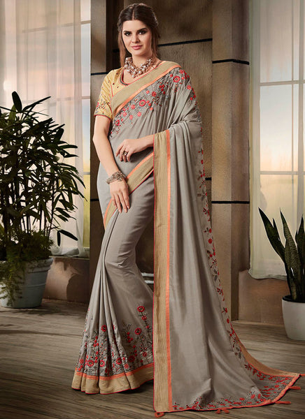Silk Saree - Raw Silk Embroidery