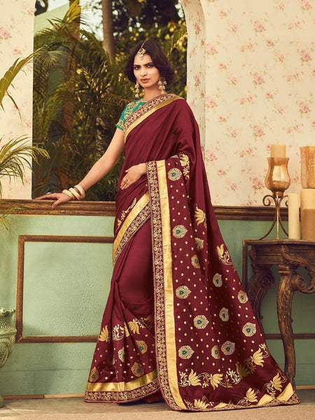 Red Saree - Designer Silk Embroidery