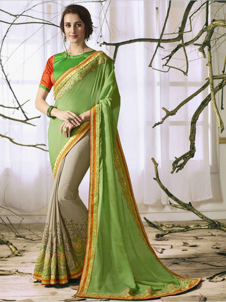 Green Saree - Designer Georgette