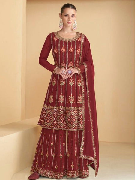 Red Indian Dress - Real Georgette Embroidery