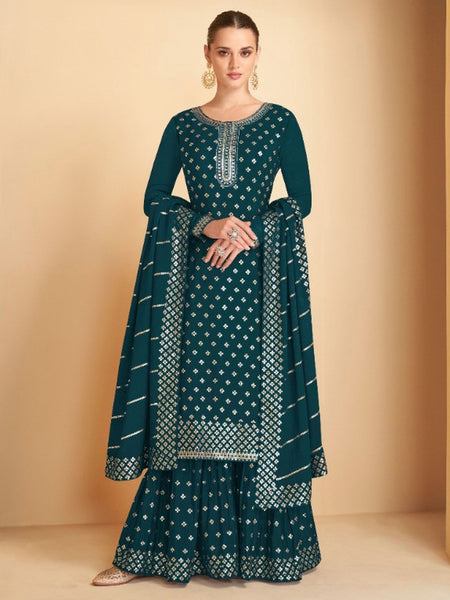 Salwar Kameez - Embroidered Real Chinon